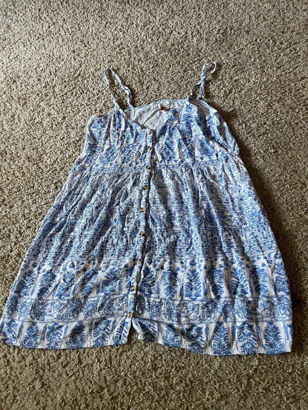 Billabong Blue and White Floral Button-Front Dress Size M
